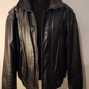 Unisex Vintage Black Leather London Fog Jacket, SZ LARGE